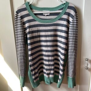 Olive + Oak Women’s striped sweater. Large green and grey